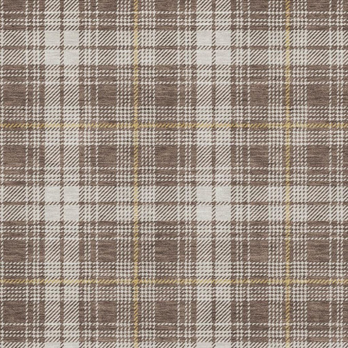9' X 12' Brown Ivory And Gold Plaid Washable Area Rug With UV Protection