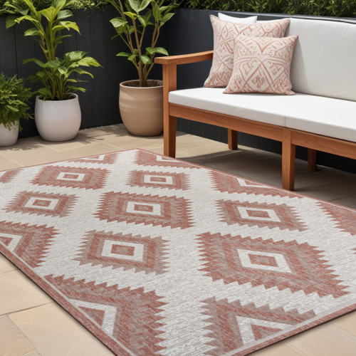 8' X 10' Salmon And Cream Moroccan Indoor Outdoor Area Rug