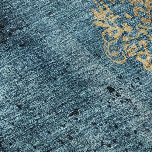 3' X 5' Blue And Gold Floral Washable Area Rug With UV Protection