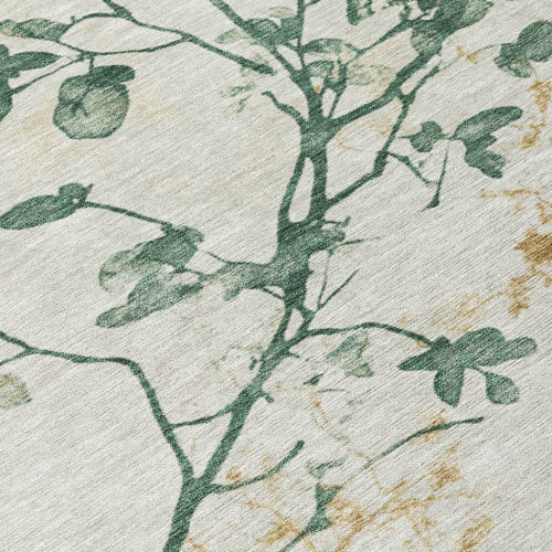 8' Emerald Ivory And Gold Round Floral Washable Indoor Outdoor Area Rug