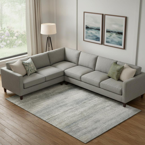 10' X 14' Linen And Gray Abstract Washable Area Rug With UV Protection