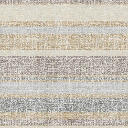 10' X 14' Gold And Beige Striped Washable Area Rug With UV Protection