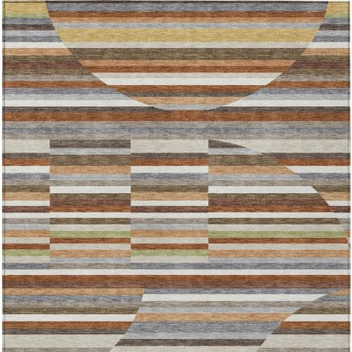 10' X 14' Orange And Copper Striped Washable Indoor Outdoor Area Rug