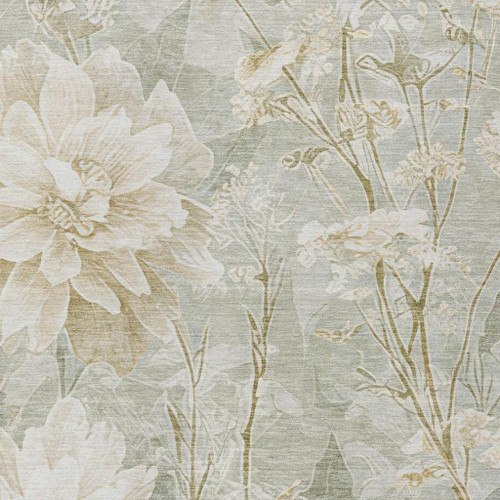 3' X 5' Mint Green And Green Floral Washable Indoor Outdoor Area Rug