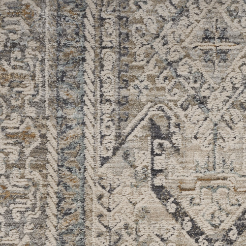 12' Ivory And Gray Medallion Distressed Runner Rug With Fringe