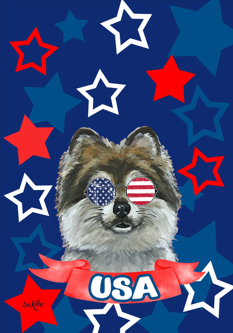 Pomeranian - Hippie Hound Studios Patriotic  House and Garden Flags