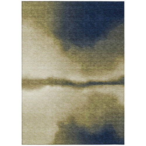 3' X 5' Wheat Blue And Beige Abstract Washable Indoor Outdoor Area Rug
