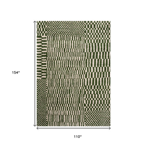 9' X 13' Green And Beige Geometric Washable Area Rug With UV Protection