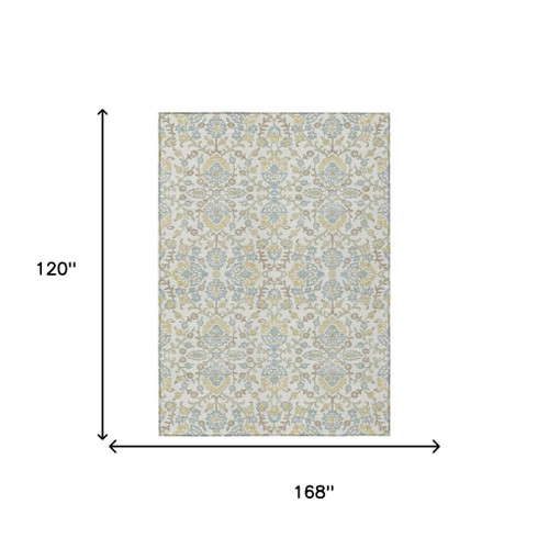 10' X 14' Ivory And Linen Geometric Washable Indoor Outdoor Area Rug