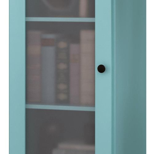 36" Aqua Solid Wood Adjustable Three Tier Library Bookcase with One Door