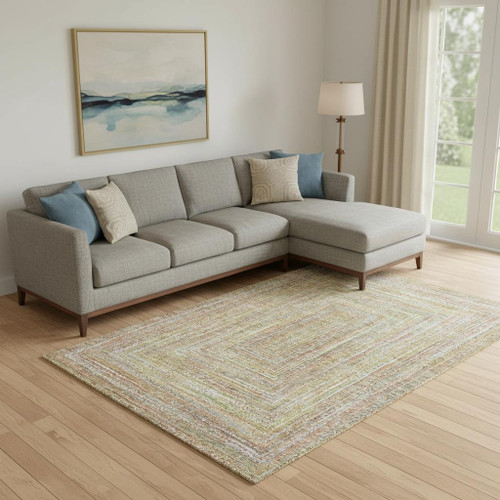 9' X 12' Tan And Beige Geometric Washable Area Rug With UV Protection