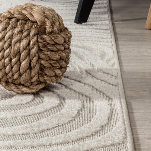 7' Cream And Ivory Square Abstract Indoor Outdoor Area Rug