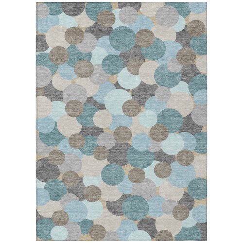 5' X 8' Turquoise And Teal Blue Geometric Washable Indoor Outdoor Area Rug