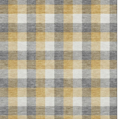 3' X 5' Gray Ivory And Gold Plaid Washable Area Rug With UV Protection