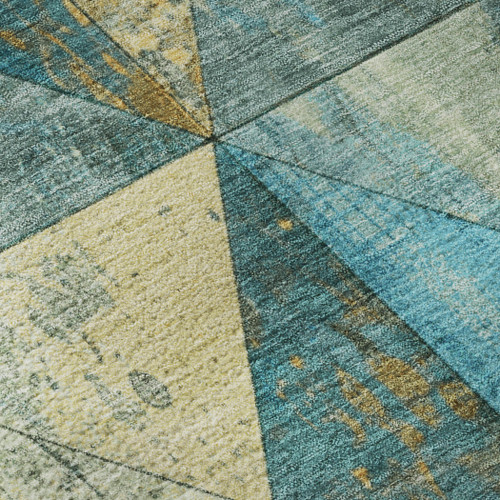 9' X 12' Teal Gold And Ivory Geometric Washable Area Rug With UV Protection