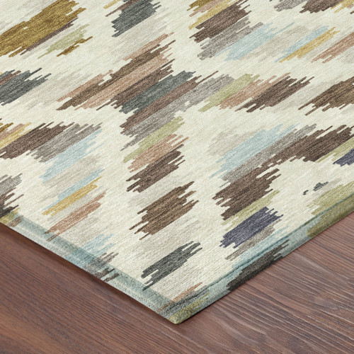 5' X 8' Beige And Green Tribal Washable Indoor Outdoor Area Rug