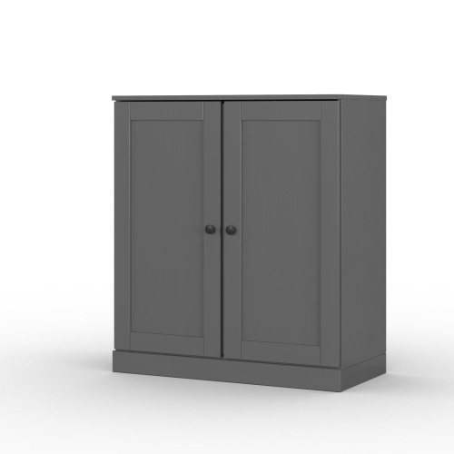 32" Gray Solid Wood Free Standing Double Door Linen Cabinet