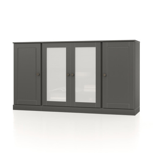 65" Gray Solid Wood Two Drawer Sideboard With Four Glass Doors