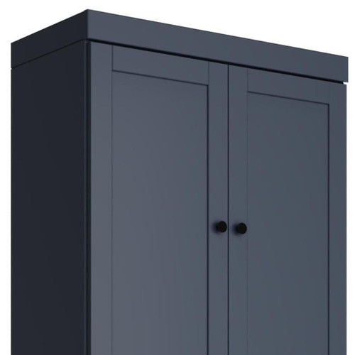 72" French Blue Solid Wood Adjustable Six Tier Library Bookcase with Four Doors