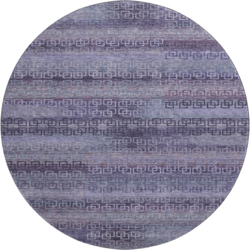 8' Plum And Purple Striped Washable Round Rug With UV Protection