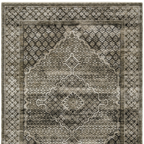 7' X 10' Gray And Beige Medallion Area Rug With Fringe