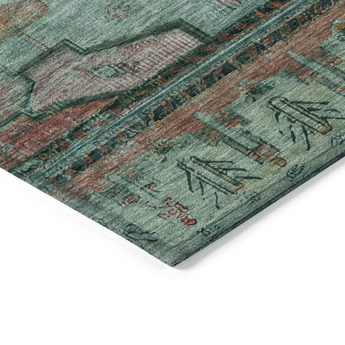 10' X 14' Teal Blue Copper And Gold Tribal Washable Indoor Outdoor Area Rug