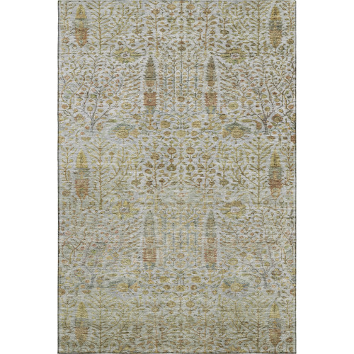 5' X 8' Linen And Gold Floral Vines Washable Area Rug With UV Protection