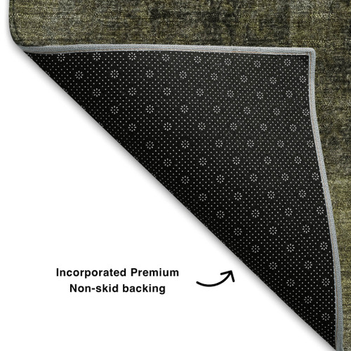 3' X 5' Olive Green Charcoal And Ivory Abstract Washable Area Rug With UV Protection