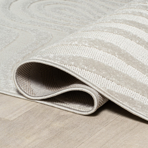 8' Cream And Ivory Round Abstract Indoor Outdoor Area Rug