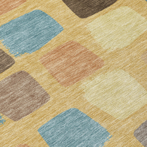 10' X 14' Gold And Copper Geometric Washable Indoor Outdoor Area Rug