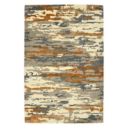 9' X 13' Orange Ivory And Green Wool Abstract Hand Tufted Area Rug