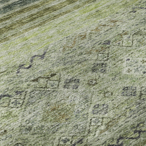 10' X 14' Artichoke Green Blue And Beige Abstract Geometric Washable Area Rug With UV Protection