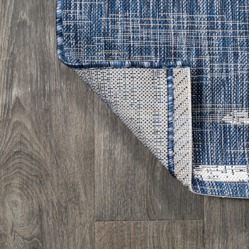 9' Blue And Ivory Round Striped Indoor Outdoor Area Rug