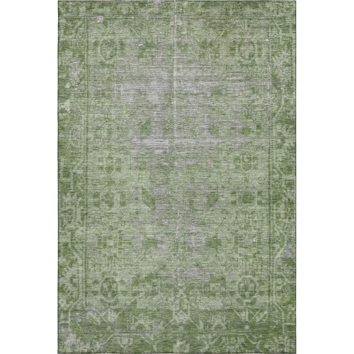 9' X 12' Fern Green And Silver Oriental Washable Area Rug With UV Protection