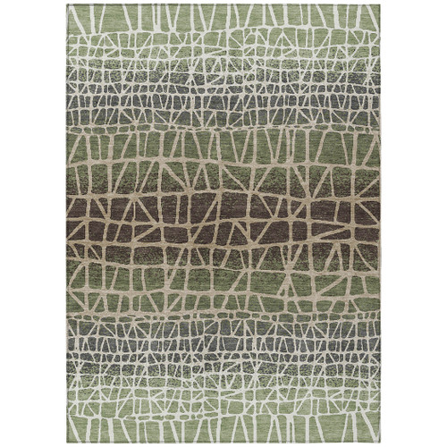 9' X 12' Fern Green Brown And Beige Geometric Washable Indoor Outdoor Area Rug