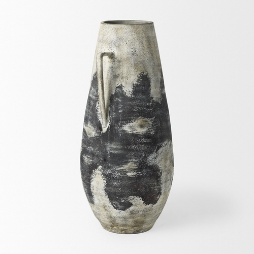 29" Black And White Ombre Ceramic Amphora Floor Vase