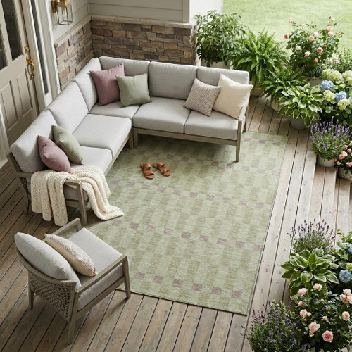 10' X 14' Green And Khaki Geometric Washable Indoor Outdoor Area Rug