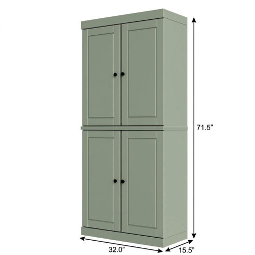 72" Sage Solid Wood Adjustable Six Tier Library Bookcase with Four Doors