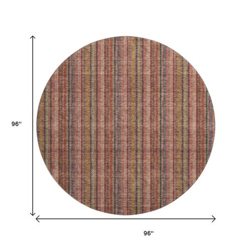 8' Blush Purple And Orange Striped Washable Round Rug With UV Protection