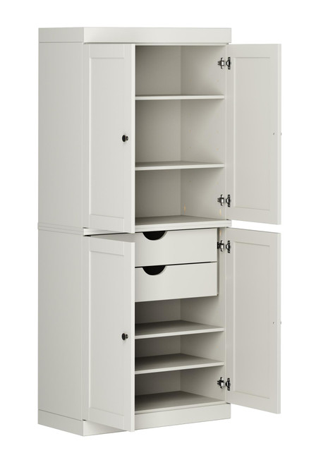 32" Off White Solid Wood Free Standing Four Door Linen Cabinet