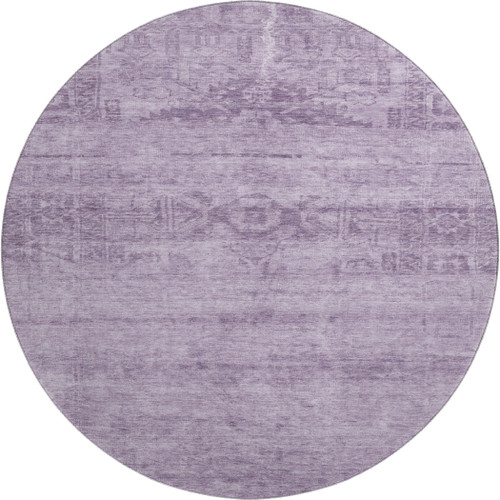8' Plum And Lavender Oriental Washable Round Rug With UV Protection