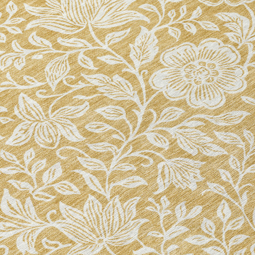 8' Gold And Ivory Round Floral Washable Indoor Outdoor Area Rug