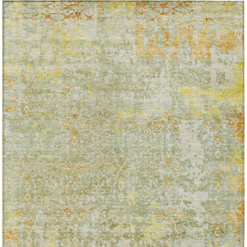 9' X 12' Sage And Gold Abstract Washable Indoor Outdoor Area Rug