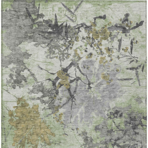 5' X 8' Green And Brown Abstract Washable Indoor Outdoor Area Rug