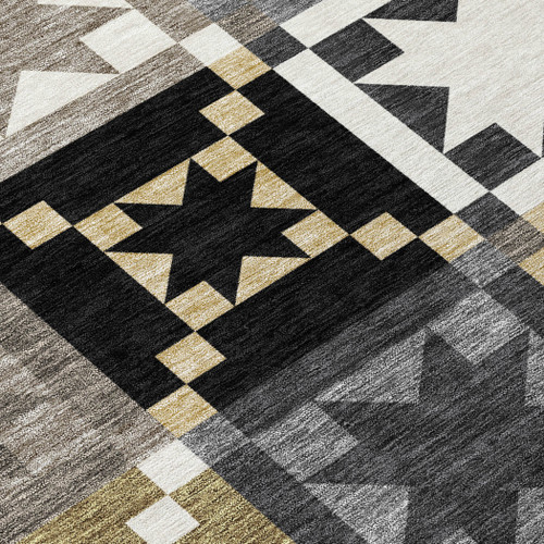 10' X 14' Black And Brown Patchwork Washable Indoor Outdoor Area Rug