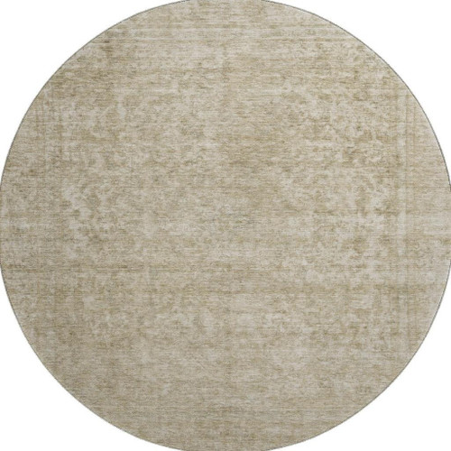 8' Tan And Beige Oriental Washable Round Rug With UV Protection