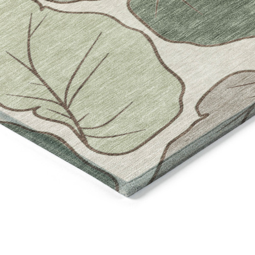 8' Fern Green And Ivory Round Botanical Leaves Washable Indoor Outdoor Area Rug