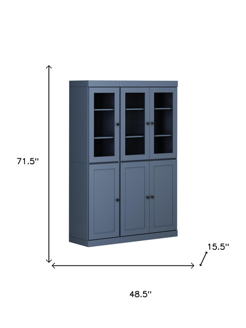 72" French Blue Solid Wood Six Door Two Drawer Pantry Or Storage Closet