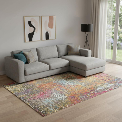 9' X 12' Blue and Orange Abstract Non Skid Area Rug