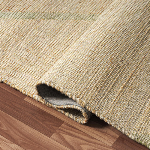 5' X 8' Green And Beige Jute Abstract Hand Woven Area Rug